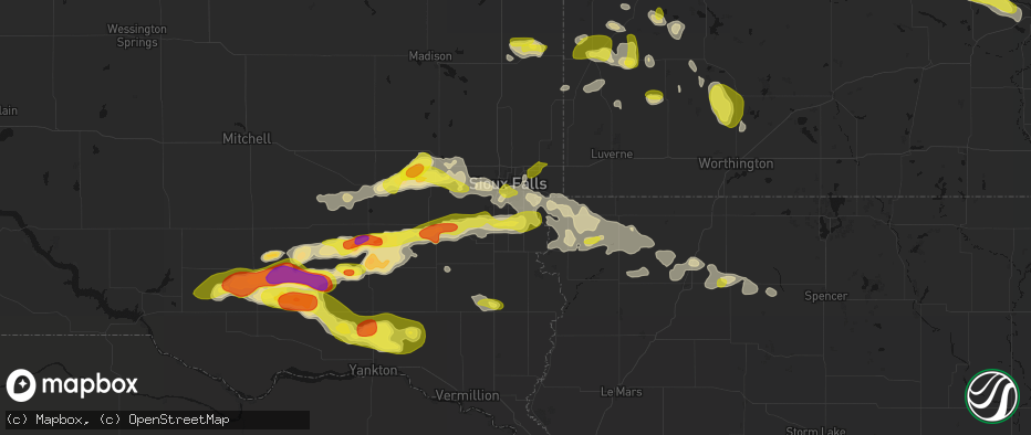 Hail map in Harrisburg, SD on May 24, 2026