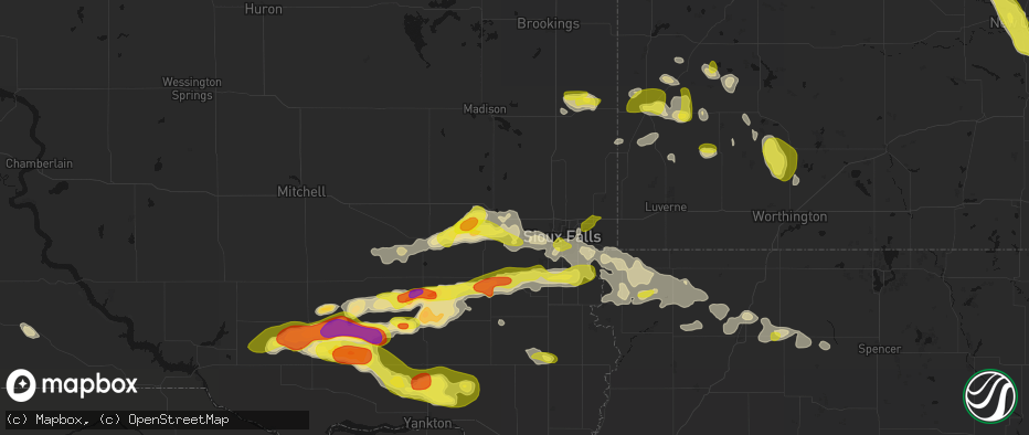 Hail map in Hartford, SD on May 24, 2026