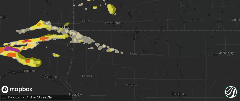 Hail map in Hartley, IA on May 24, 2026