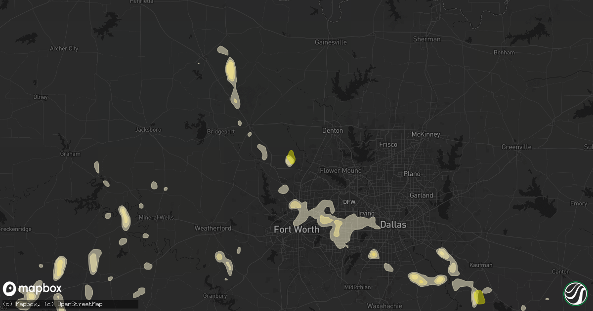 Hail map in Justin, TX on May 24, 2026