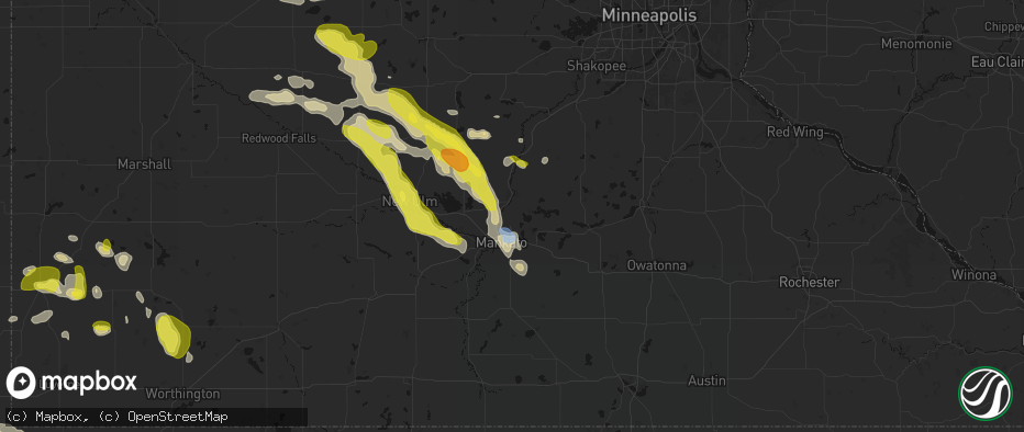 Hail map in Kasota, MN on May 24, 2026