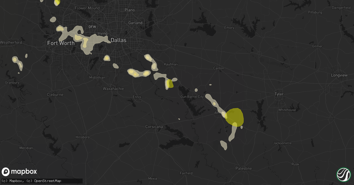 Hail map in Kemp, TX on May 24, 2026