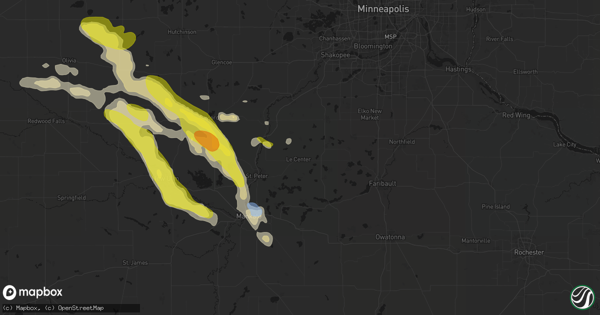 Hail map in Le Center, MN on May 24, 2026