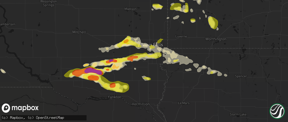 Hail map in Lennox, SD on May 24, 2026