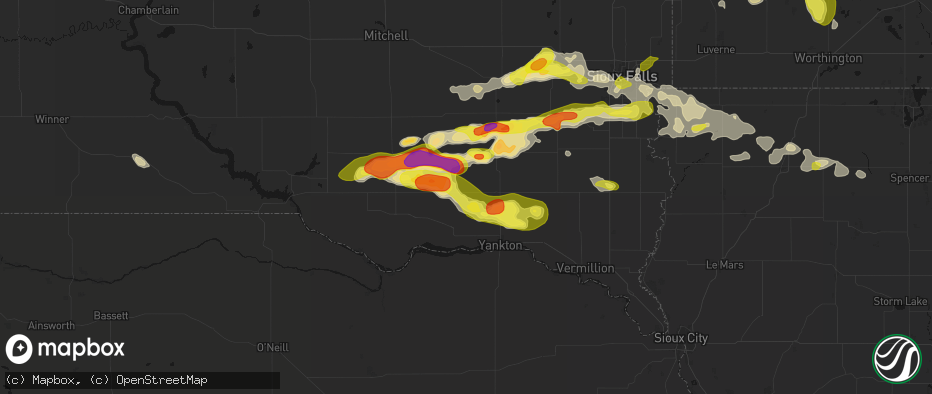 Hail map in Lesterville, SD on May 24, 2026