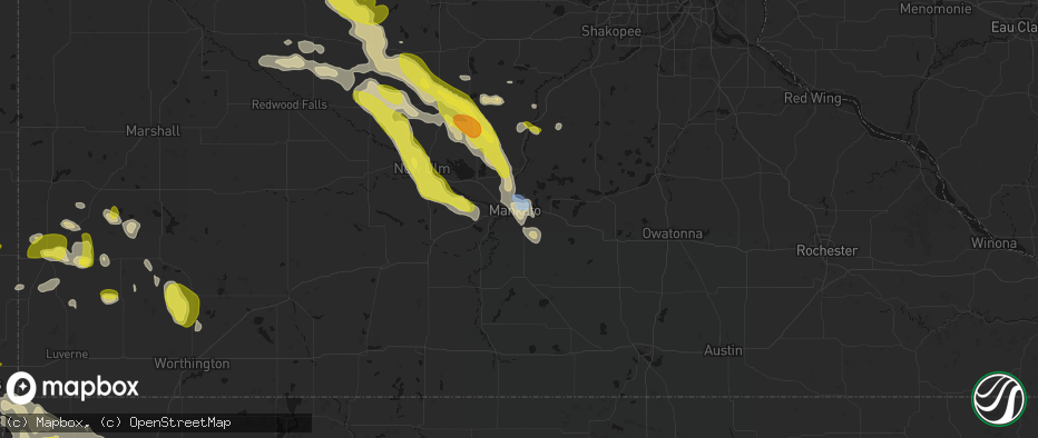 Hail map in Mankato, MN on May 24, 2026