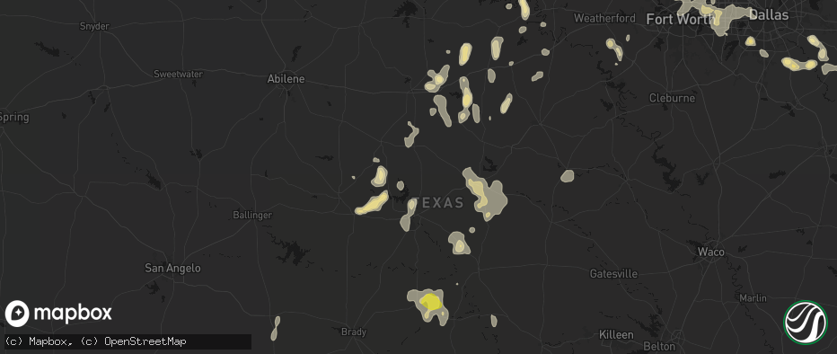 Hail map in May, TX on May 24, 2026