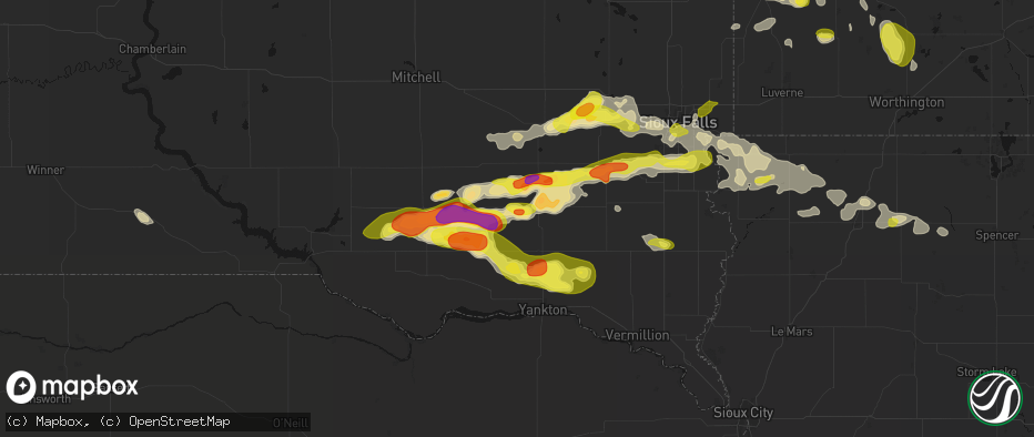 Hail map in Menno, SD on May 24, 2026