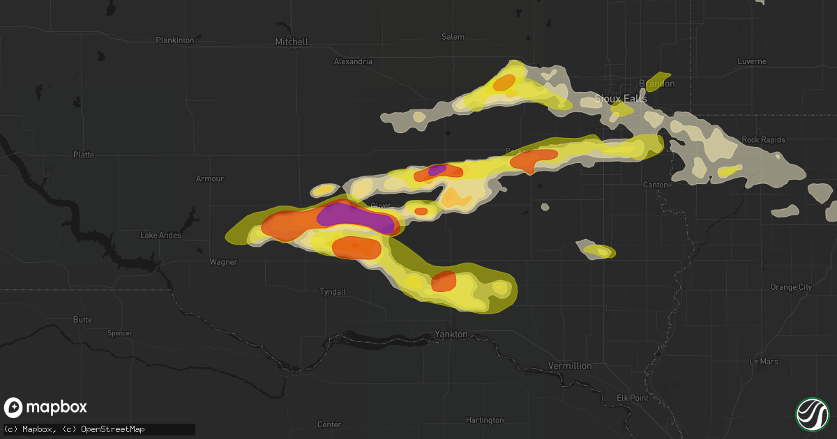 Hail map in Menno, SD on May 24, 2026