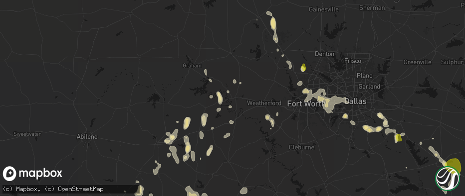 Hail map in Mineral Wells, TX on May 24, 2026