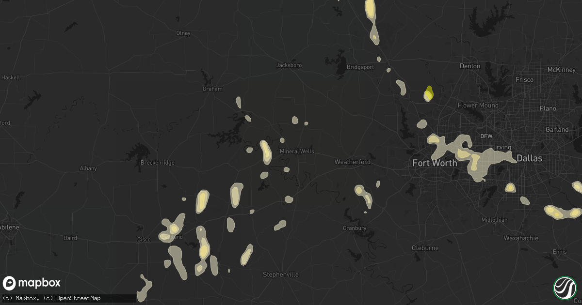 Hail map in Mineral Wells, TX on May 24, 2026