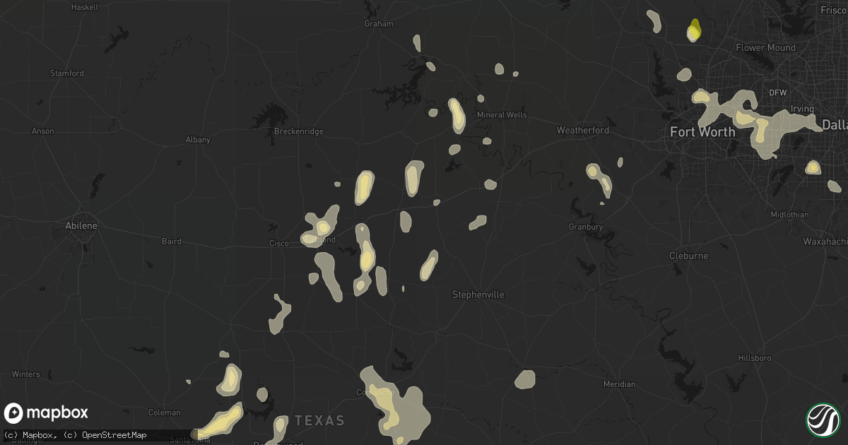 Hail map in Mingus, TX on May 24, 2026