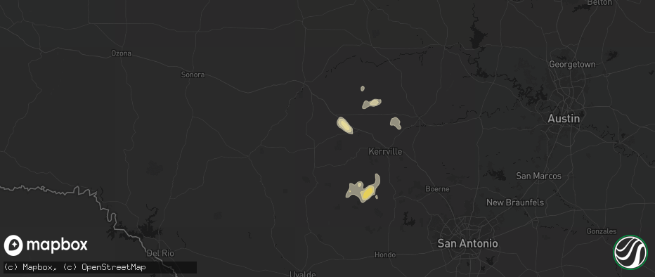 Hail map in Mountain Home, TX on May 24, 2026