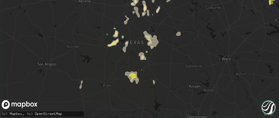 Hail map in Mullin, TX on May 24, 2026