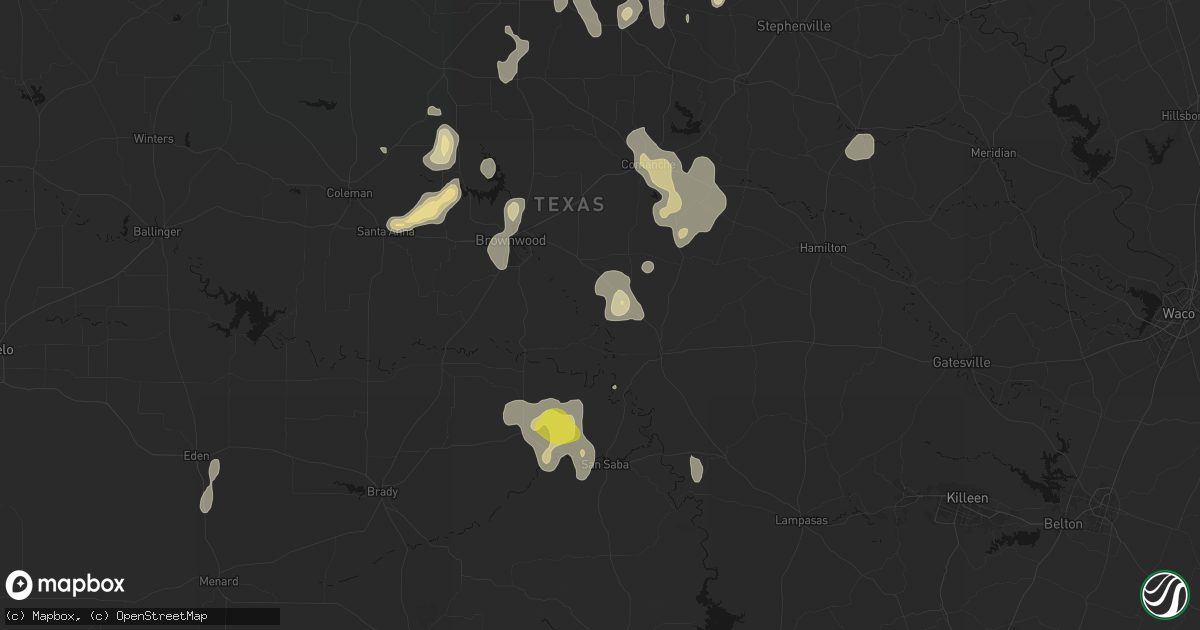 Hail map in Mullin, TX on May 24, 2026