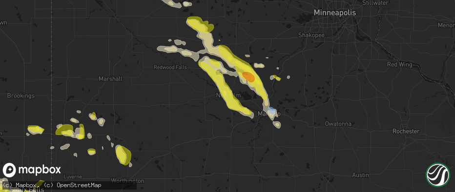 Hail map in New Ulm, MN on May 24, 2026