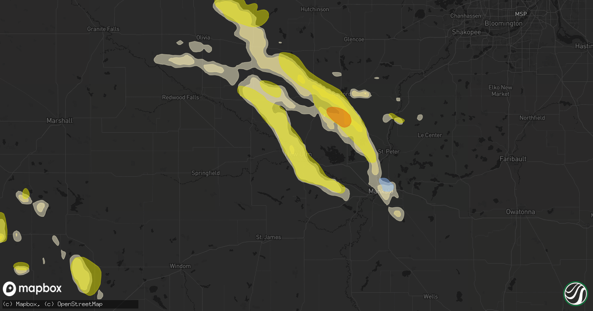 Hail map in New Ulm, MN on May 24, 2026