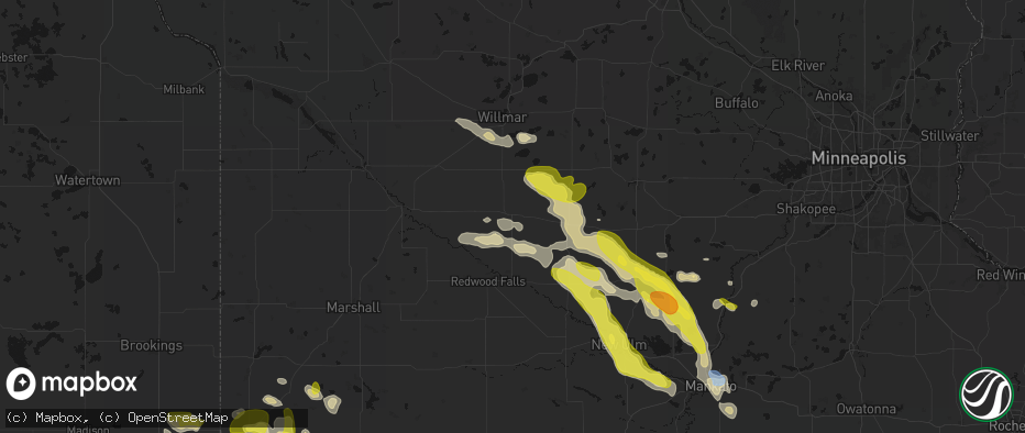 Hail map in Olivia, MN on May 24, 2026
