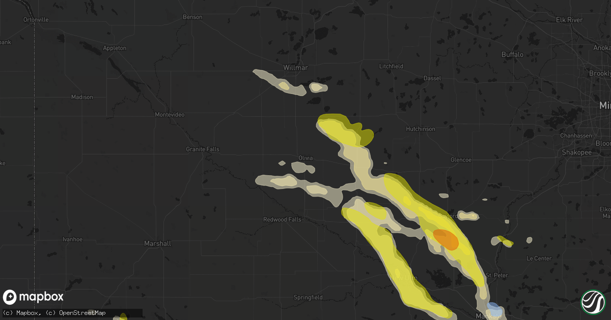 Hail map in Olivia, MN on May 24, 2026