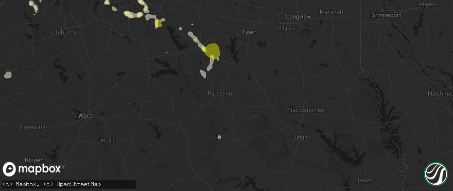 Hail map in Palestine, TX on May 24, 2026