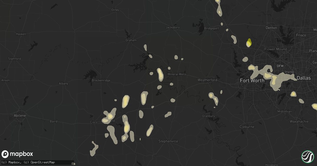 Hail map in Palo Pinto, TX on May 24, 2026
