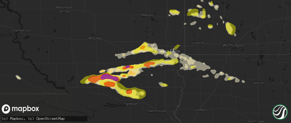 Hail map in Parker, SD on May 24, 2026