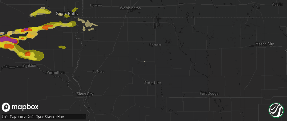 Hail map in Peterson, IA on May 24, 2026