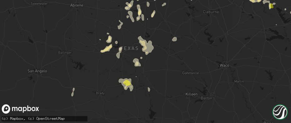 Hail map in Priddy, TX on May 24, 2026