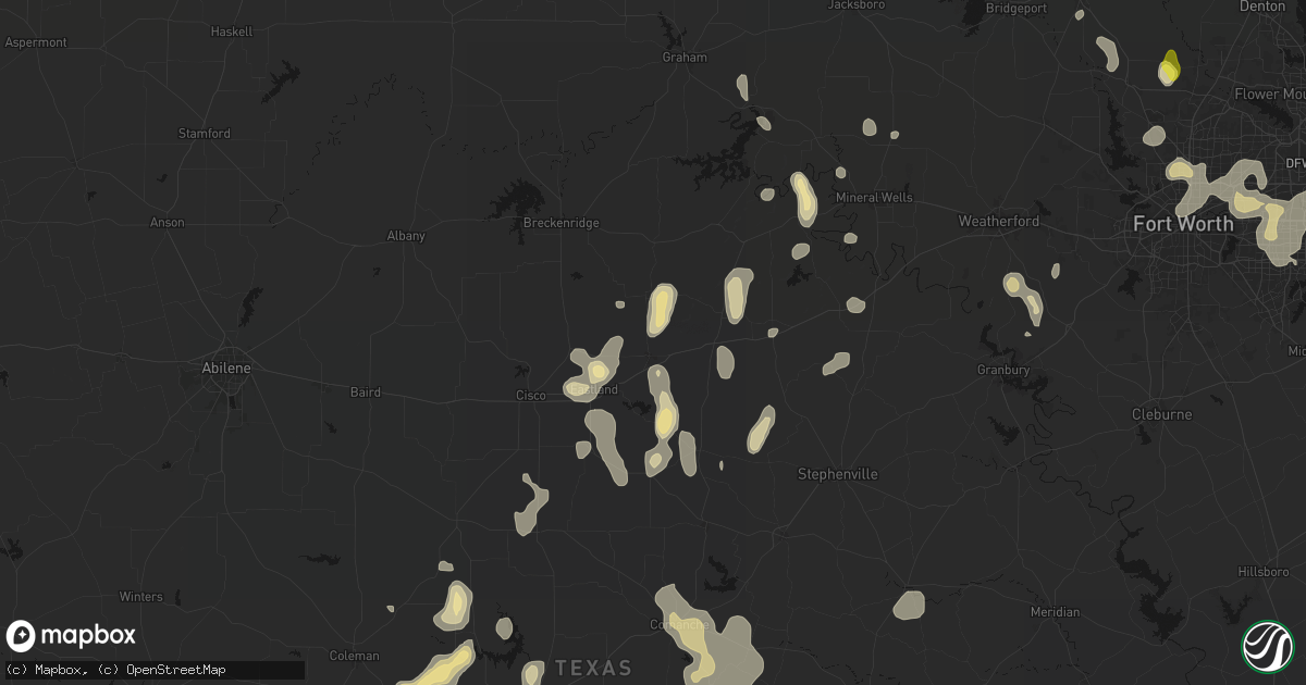 Hail map in Ranger, TX on May 24, 2026