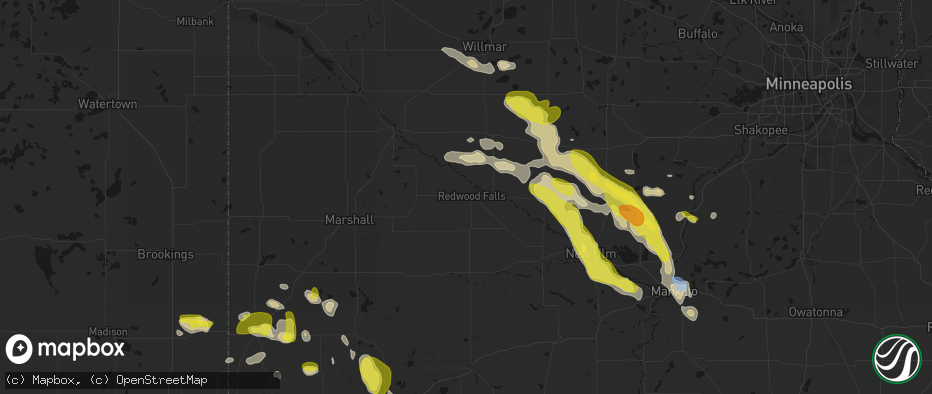 Hail map in Redwood Falls, MN on May 24, 2026