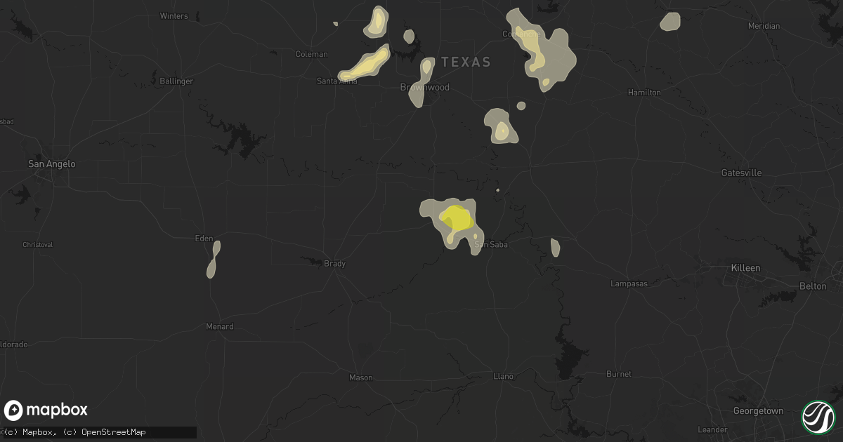 Hail map in Richland Springs, TX on May 24, 2026