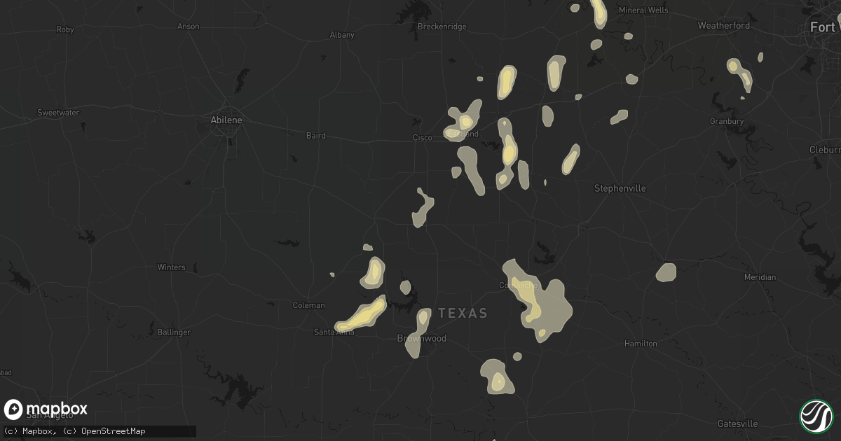 Hail map in Rising Star, TX on May 24, 2026