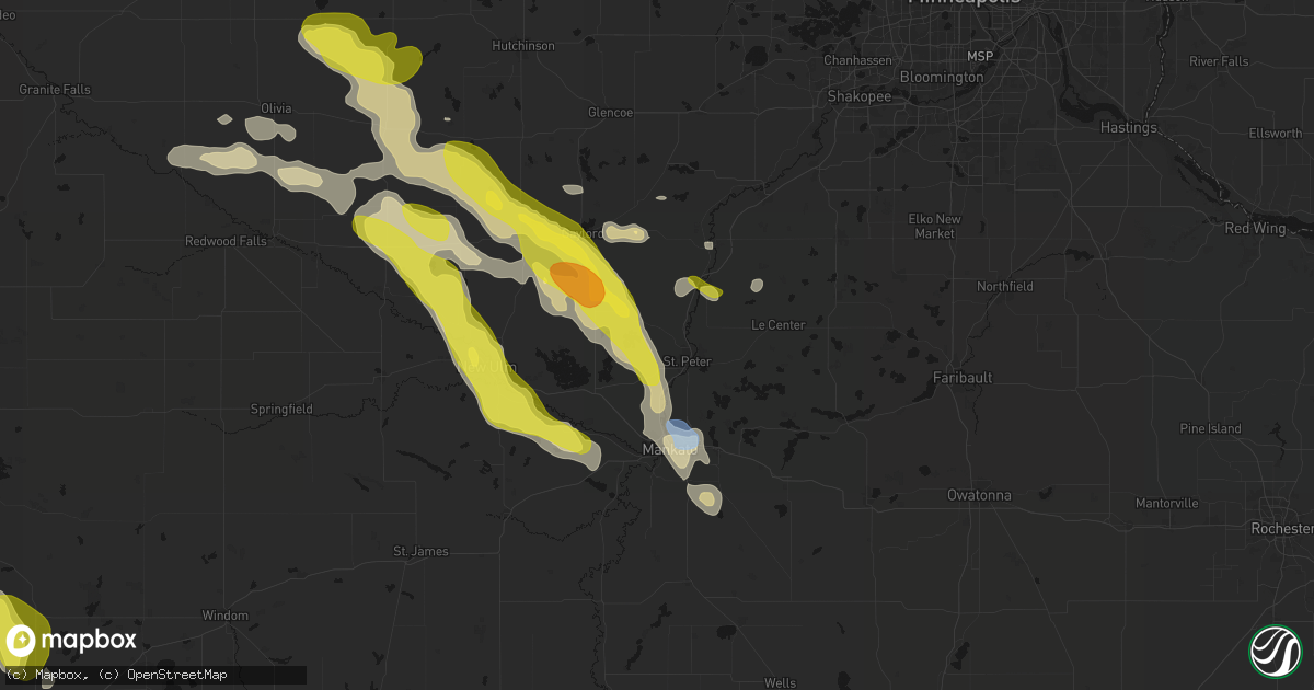 Hail map in Saint Peter, MN on May 24, 2026