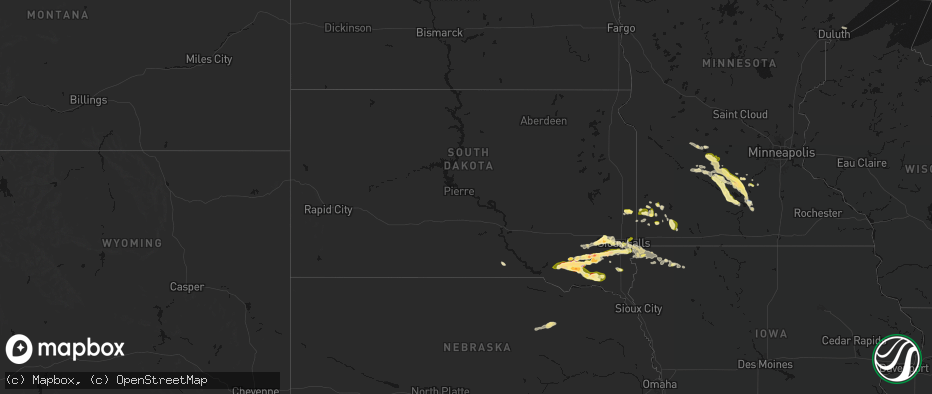 Hail map in South Dakota on May 24, 2026