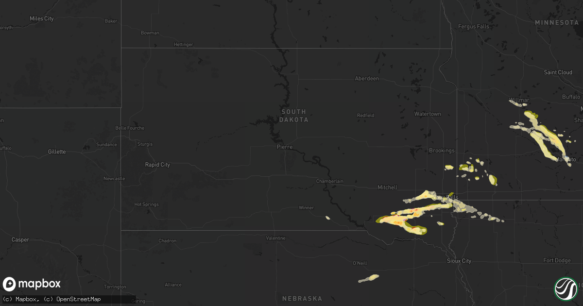 Hail map in South Dakota on May 24, 2026