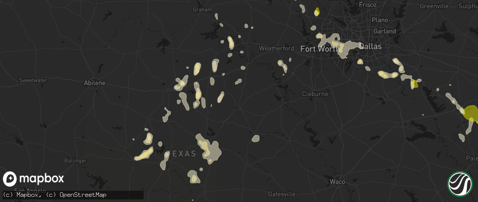 Hail map in Stephenville, TX on May 24, 2026