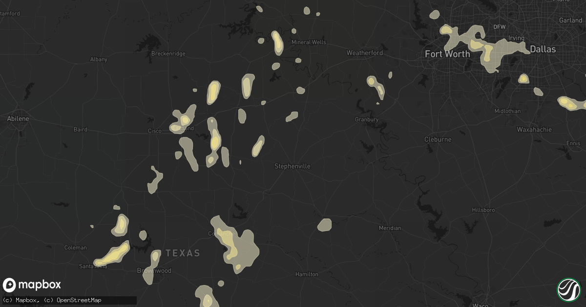 Hail map in Stephenville, TX on May 24, 2026
