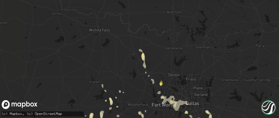 Hail map in Sunset, TX on May 24, 2026