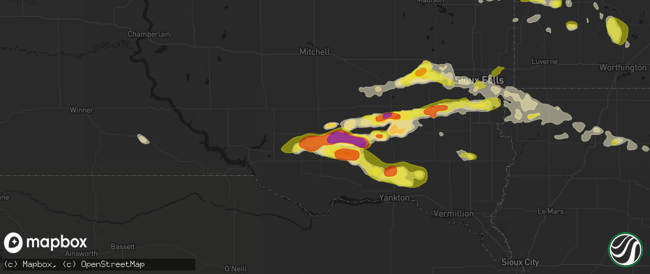 Hail map in Tripp, SD on May 24, 2026