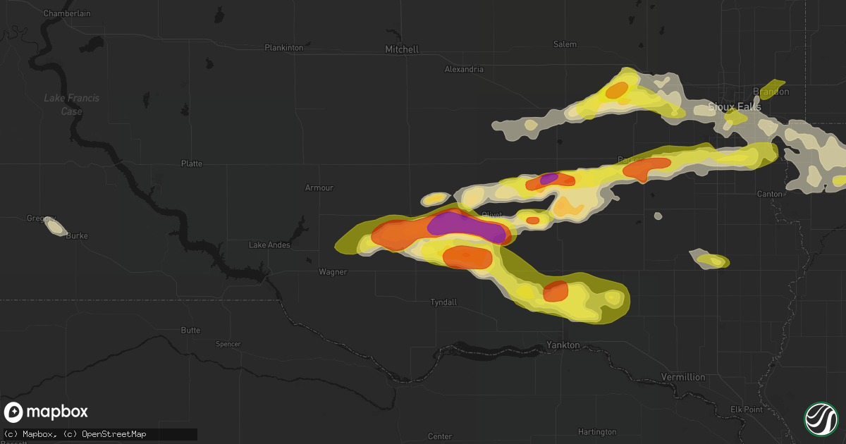 Hail map in Tripp, SD on May 24, 2026