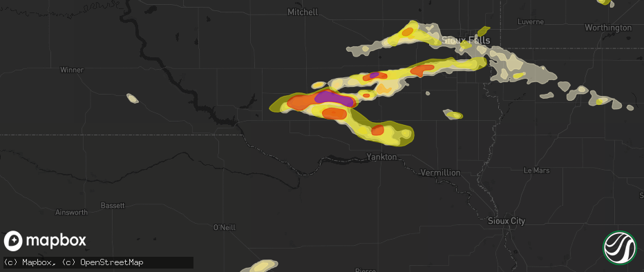 Hail map in Tyndall, SD on May 24, 2026