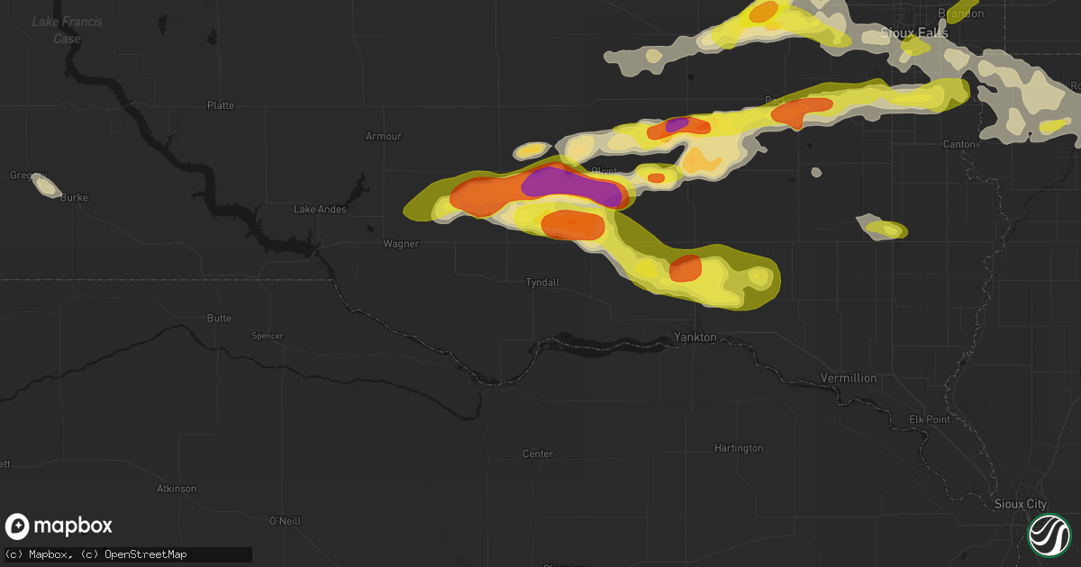 Hail map in Tyndall, SD on May 24, 2026
