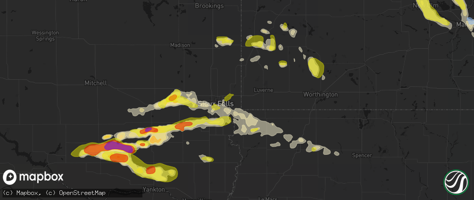 Hail map in Valley Springs, SD on May 24, 2026