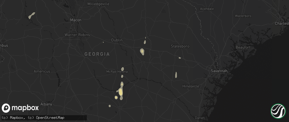 Hail map in Vidalia, GA on May 24, 2026