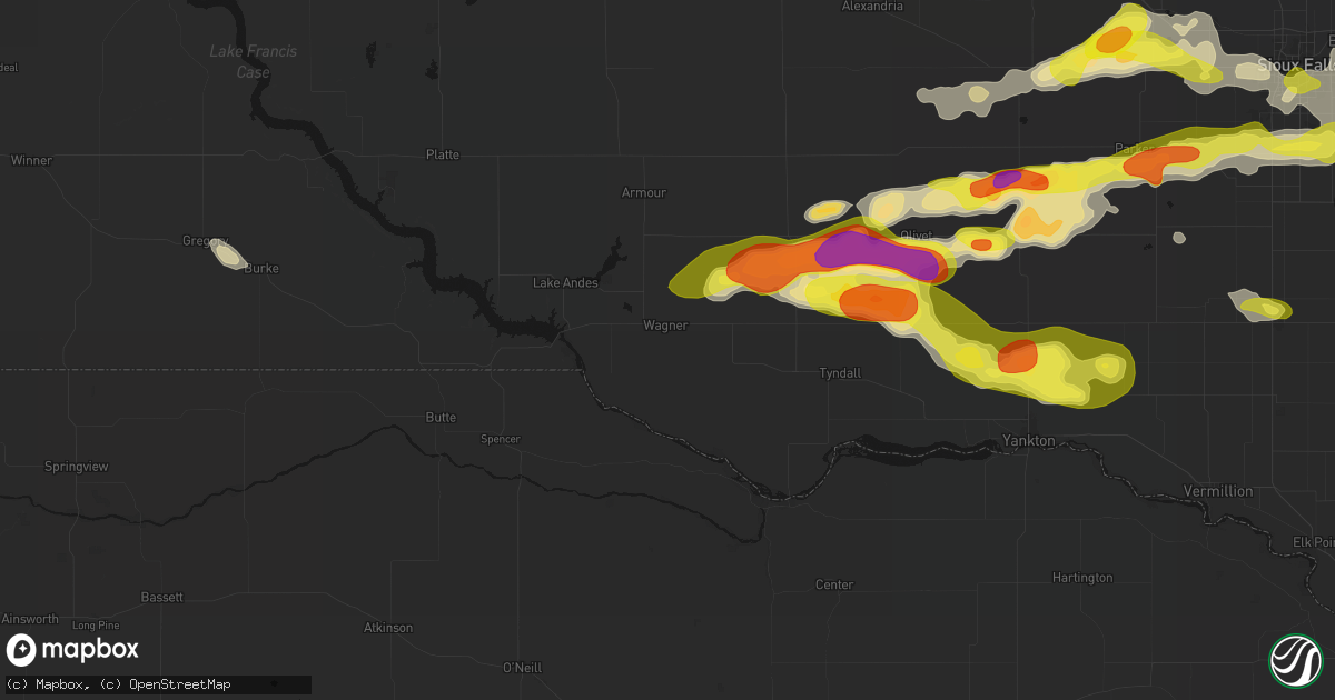 Hail map in Wagner, SD on May 24, 2026