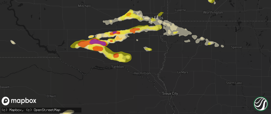 Hail map in Wakonda, SD on May 24, 2026