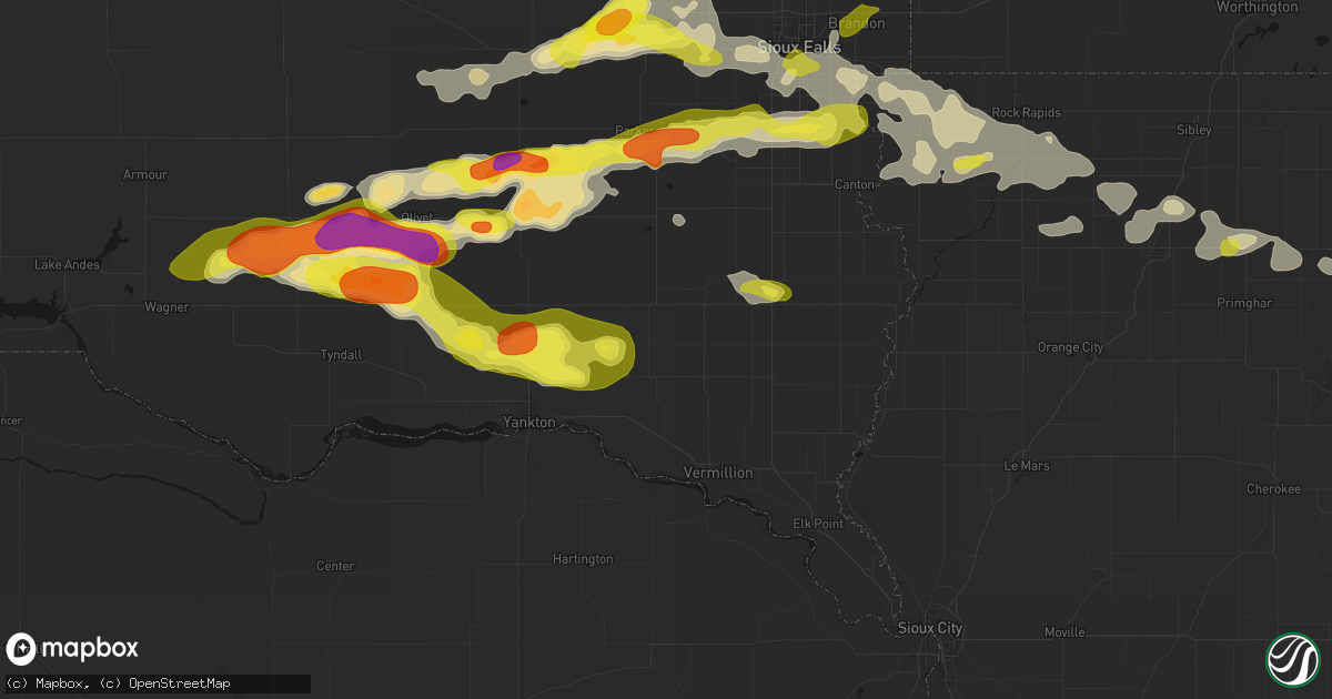 Hail map in Wakonda, SD on May 24, 2026