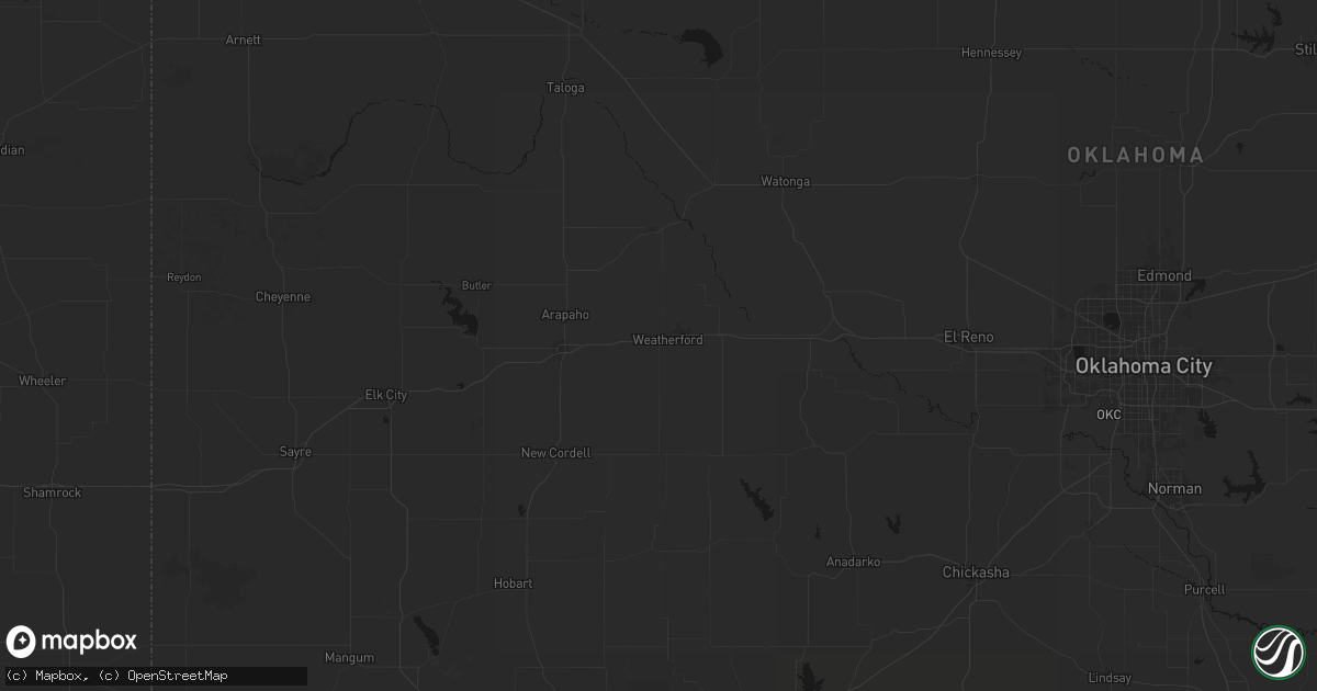 Hail map in Weatherford, OK on May 24, 2026