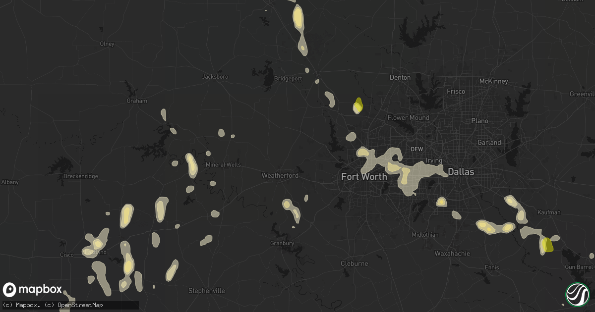 Hail map in Weatherford, TX on May 24, 2026