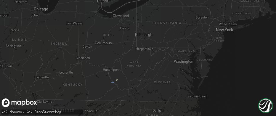Hail map in West Virginia on May 24, 2026